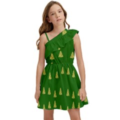 Green Christmas Trees Green Kids  One Shoulder Party Dress by TetiBright