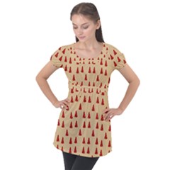 Red Christmas Tree Brown Puff Sleeve Tunic Top by TetiBright