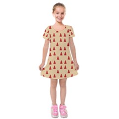 Red Christmas Tree Brown Kids  Short Sleeve Velvet Dress by TetiBright