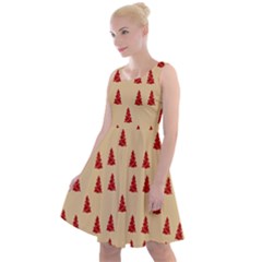 Red Christmas Tree Brown Knee Length Skater Dress by TetiBright