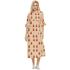 Red Christmas Tree Brown Double Cuff Midi Dress