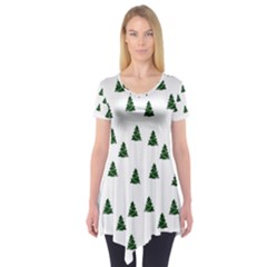 Green Christmas Trees White Short Sleeve Tunic 