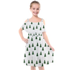 Green Christmas Trees White Kids  Cut Out Shoulders Chiffon Dress by TetiBright