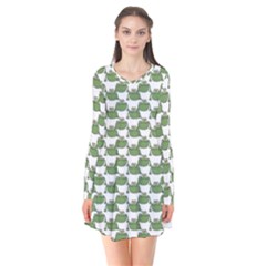 Funny Frog Cartoon Drawing Motif Pattern Long Sleeve V-neck Flare Dress by dflcprintsclothing