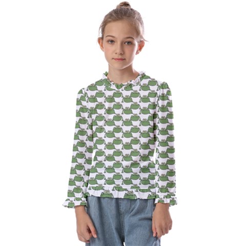 Funny Frog Cartoon Drawing Motif Pattern Kids  Frill Detail Tee by dflcprintsclothing