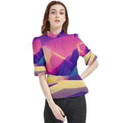 Abstract Geometric Landscape Art 3d Render Frill Neck Blouse