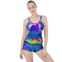 Abstract Geometric Landscape Art 3d Boyleg Tankini Set 