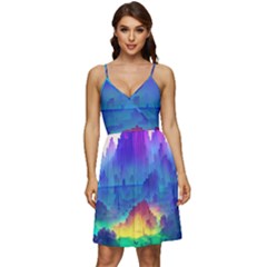 Abstract Geometric Landscape Art 3d V-neck Pocket Summer Dress 