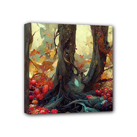 Abstract Texture Forest Trees Fruits Nature Leaves Mini Canvas 4  X 4  (stretched) by Pakemis