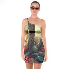 Abstract Texture Forest Trees Fruits Nature Leaves One Soulder Bodycon Dress by Pakemis