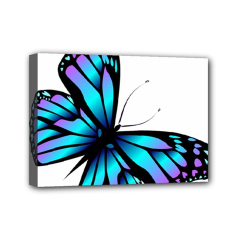 Blue And Pink Butterfly Illustration, Monarch Butterfly Cartoon Blue, Cartoon Blue Butterfly Free Pn Mini Canvas 7  X 5  (stretched) by asedoi