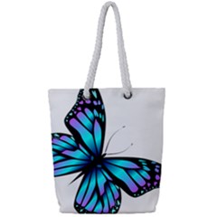Blue And Pink Butterfly Illustration, Monarch Butterfly Cartoon Blue, Cartoon Blue Butterfly Free Pn Full Print Rope Handle Tote (small) by asedoi