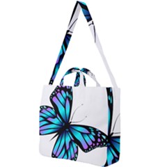 Blue And Pink Butterfly Illustration, Monarch Butterfly Cartoon Blue, Cartoon Blue Butterfly Free Pn Square Shoulder Tote Bag by asedoi