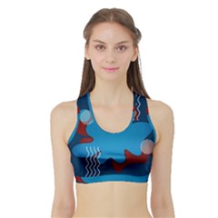 Background Abstract Design Blue Sports Bra With Border