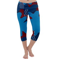 Background Abstract Design Blue Capri Yoga Leggings