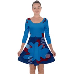 Background Abstract Design Blue Quarter Sleeve Skater Dress