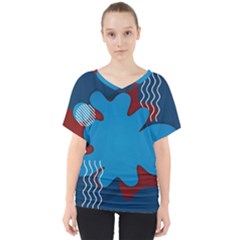 Background Abstract Design Blue V-neck Dolman Drape Top