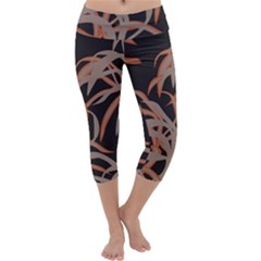 Leaf Leaves Pattern Print Capri Yoga Leggings