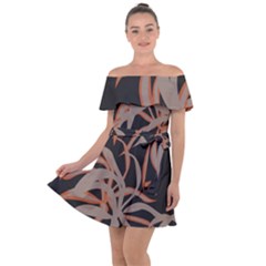 Leaf Leaves Pattern Print Off Shoulder Velour Dress