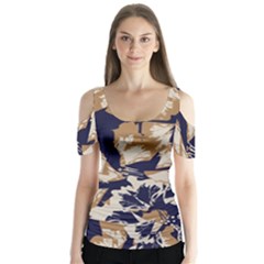 Abstract Flowers Background Pattern Butterfly Sleeve Cutout Tee 