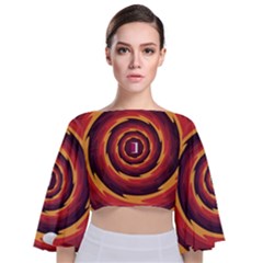 Illustration Door Abstract Concentric Pattern Tie Back Butterfly Sleeve Chiffon Top by Ravend