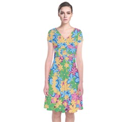 Flower Spring Background Blossom Short Sleeve Front Wrap Dress