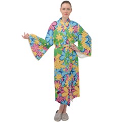 Flower Spring Background Blossom Maxi Velour Kimono