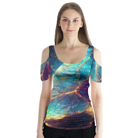 Abstract Galactic Butterfly Sleeve Cutout Tee  by Ravend