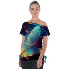 Abstract Galactic Off Shoulder Tie-Up Tee