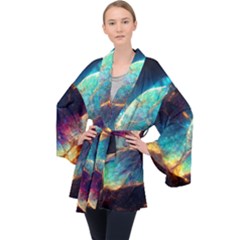 Abstract Galactic Long Sleeve Velvet Kimono 