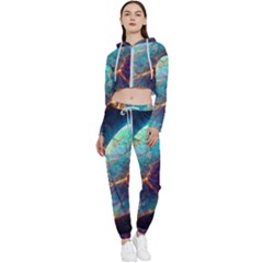 Abstract Galactic Cropped Zip Up Lounge Set