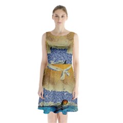 Abstract Painting Art Texture Sleeveless Waist Tie Chiffon Dress by Ravend