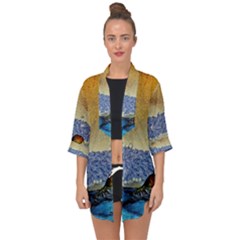 Abstract Painting Art Texture Open Front Chiffon Kimono by Ravend