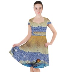 Abstract Painting Art Texture Cap Sleeve Midi Dress