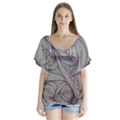 Abstract Background Watercolor V-neck Flutter Sleeve Top by Ravend