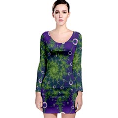 Fractal Spiral Abstract Background Long Sleeve Bodycon Dress by Ravend