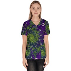 Fractal Spiral Abstract Background Women s V-neck Scrub Top