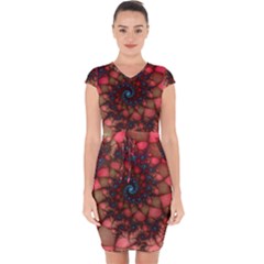 Fractals Abstract Art Red Spiral Capsleeve Drawstring Dress 