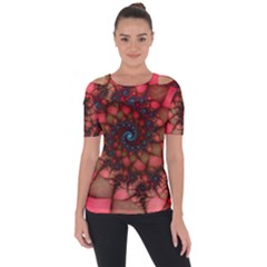 Fractals Abstract Art Red Spiral Shoulder Cut Out Short Sleeve Top by Ravend