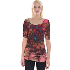 Fractals Abstract Art Red Spiral Wide Neckline Tee