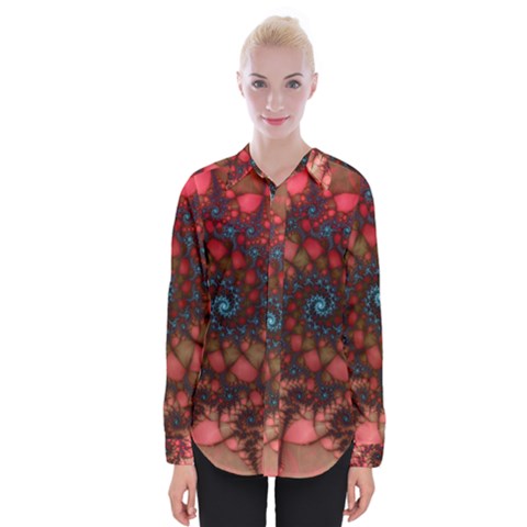 Fractals Abstract Art Red Spiral Womens Long Sleeve Shirt by Ravend