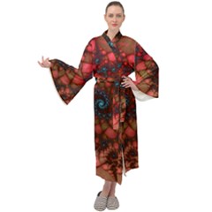 Fractals Abstract Art Red Spiral Maxi Velour Kimono by Ravend