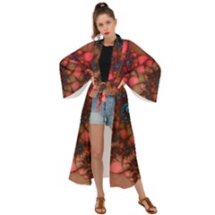 Fractals Abstract Art Red Spiral Maxi Kimono by Ravend