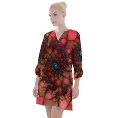 Fractals Abstract Art Red Spiral Open Neck Shift Dress by Ravend