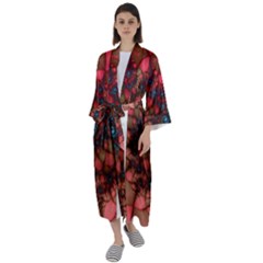 Fractals Abstract Art Red Spiral Maxi Satin Kimono by Ravend