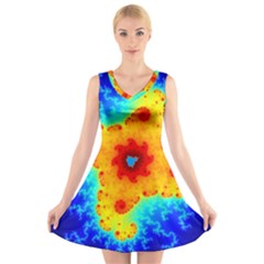 Fractal Starfish Mandelbrot Blue V-neck Sleeveless Dress by Ravend