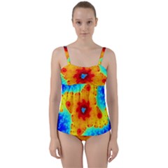 Fractal Starfish Mandelbrot Blue Twist Front Tankini Set