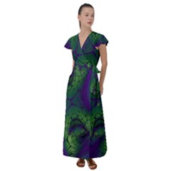 Fractal Abstract Art Pattern Flutter Sleeve Maxi Dress