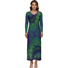 Fractal Abstract Art Pattern Long Sleeve Velour Longline Maxi Dress