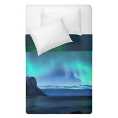 Green Aurora Lights-over Rocky Shore During Night Time Duvet Cover Double Side (single Size) by danenraven